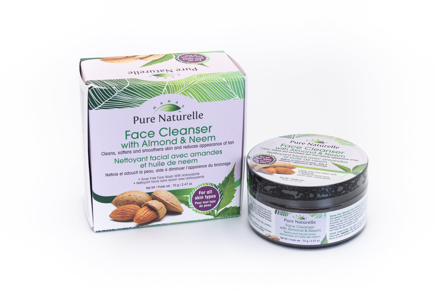 Prevents blackheads, brightens complexion, removes fresh tan, softens and smoothens skin... Manas Pure Naturelle 100% Natural Face Cleanser with Almond & Neem