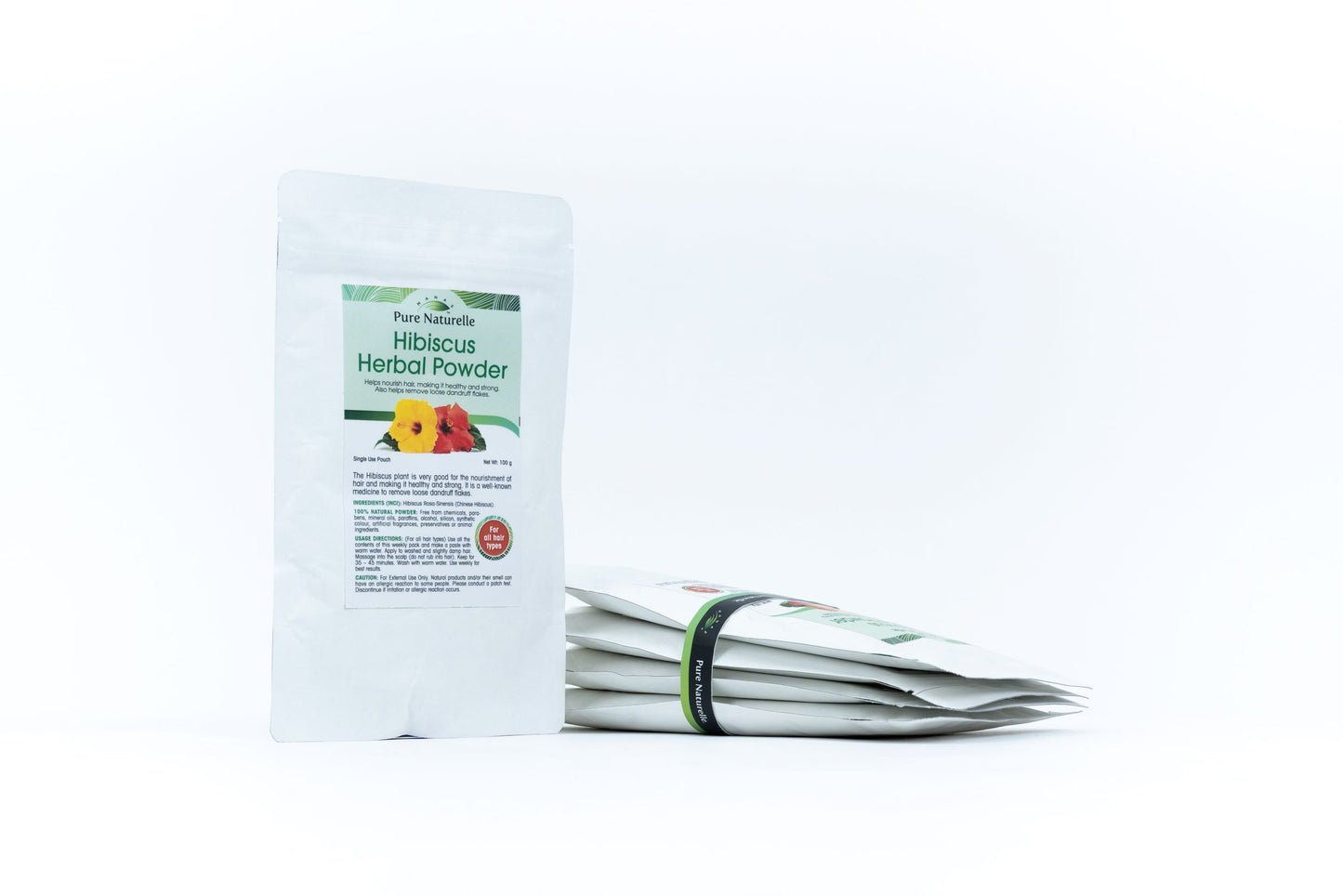 Fights dandruff, reduces hair loss, nourishes, strengthens hair... Manas Pure Naturelle 100% Natural Hibiscus Herbal Powder for all hair types (4 Weekly Single Use Pouches)