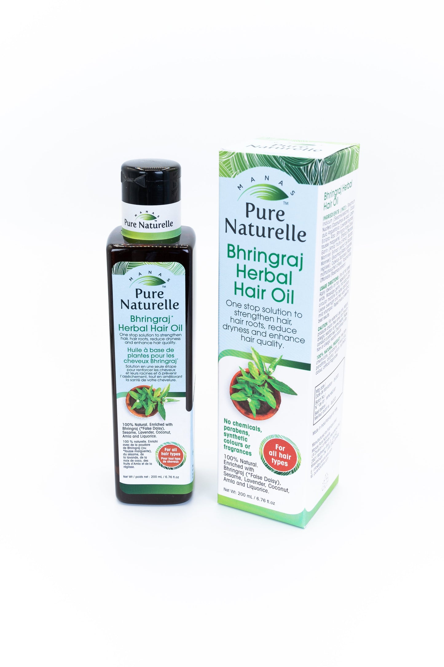 For hair-regrowth, prevents hair-loss, premature greying and strengthening roots... Manas Pure Naturelle Bhringraj* 100% Natural Herbal Hair Oil for all hair types